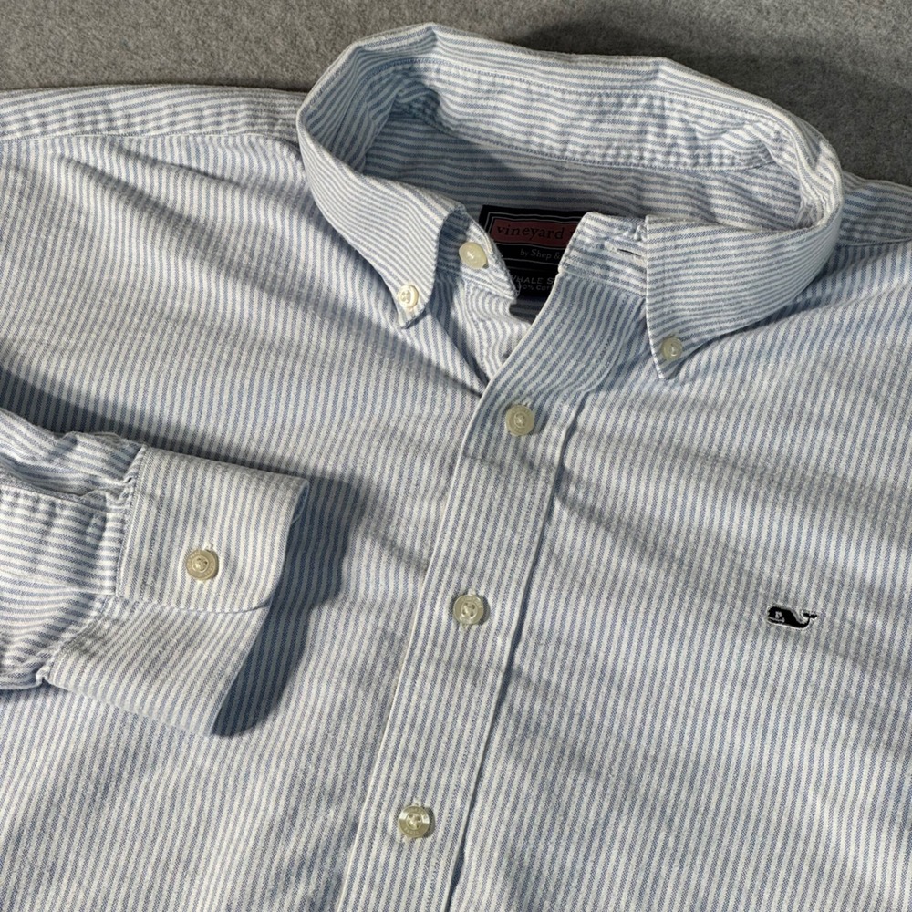 Vineyard Vines Whale Shirt Mens XL Blue White Striped Long Sleeve Button Down